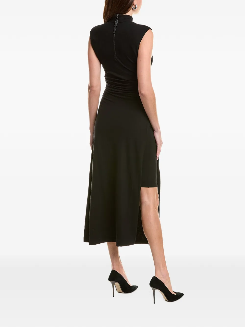 Brunello Cucinelli gathered high-neck midi dress Zwart