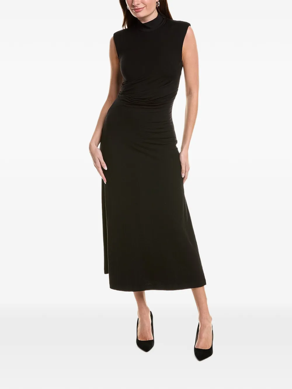 Brunello Cucinelli gathered high-neck midi dress Zwart