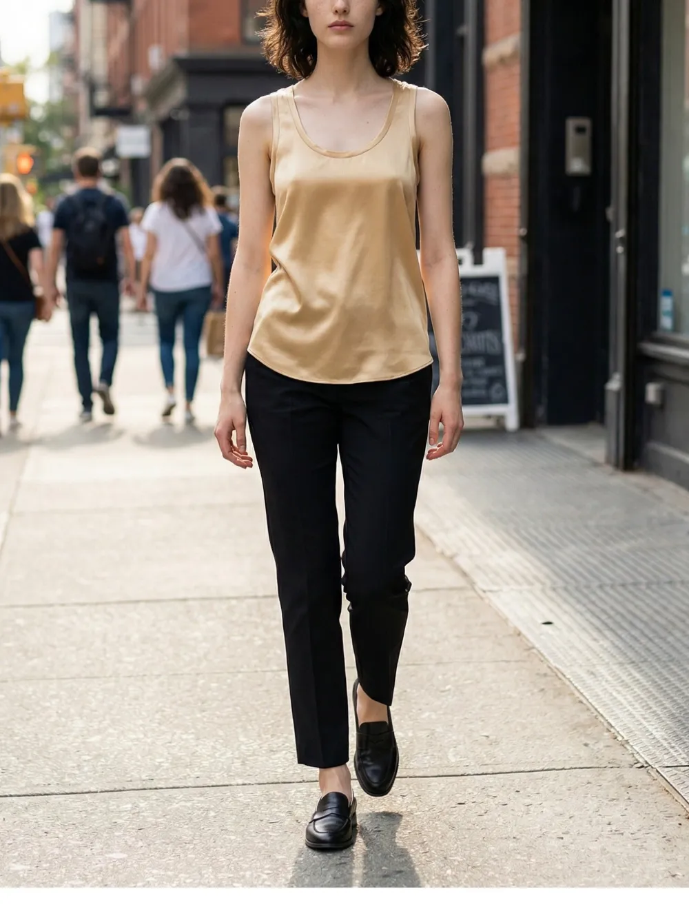 Brunello Cucinelli satin-finish scoop-neck top Beige