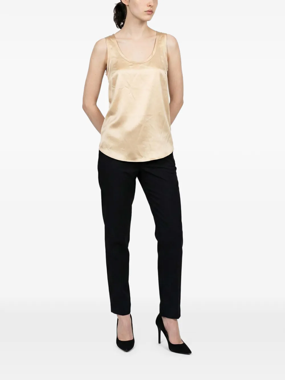 Brunello Cucinelli satin-finish scoop-neck top - Neutrals