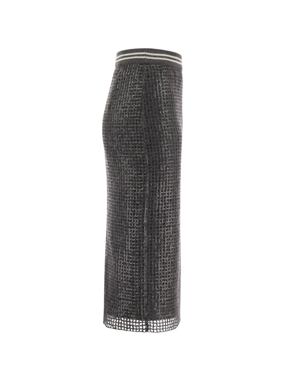 Brunello Cucinelli sequin-embellished midi open-knit skirt Grijs