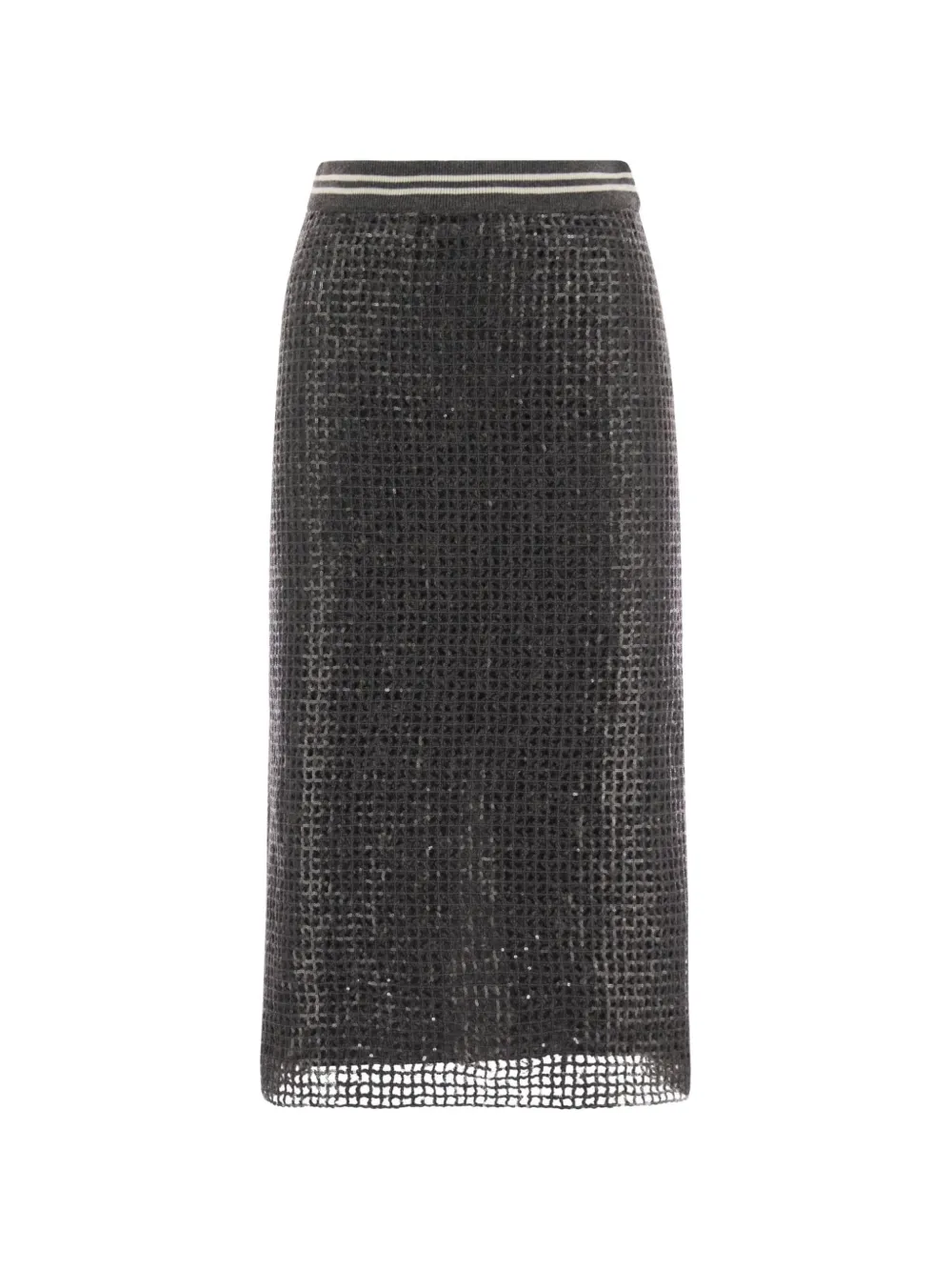 Brunello Cucinelli sequin-embellished midi open-knit skirt - Grigio