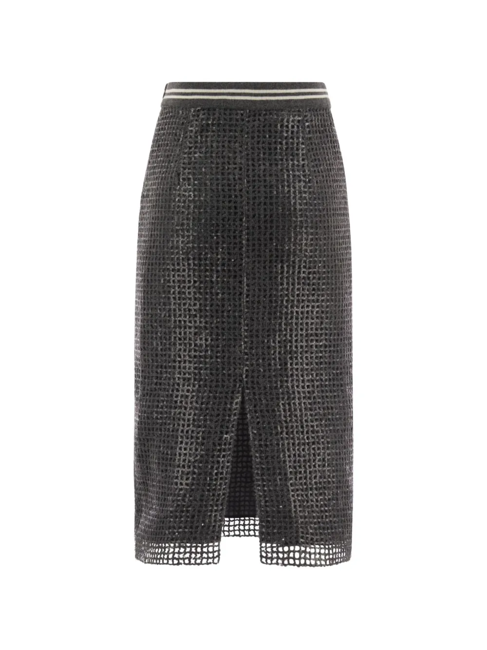 Brunello Cucinelli sequin-embellished midi open-knit skirt Grijs