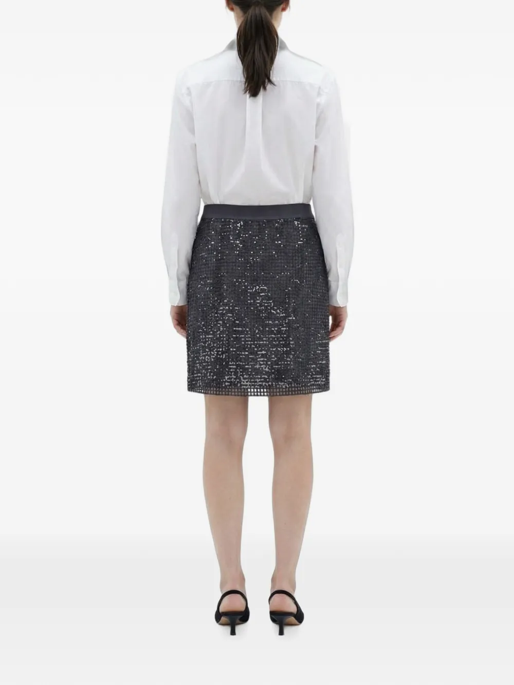 Brunello Cucinelli sequin-embellished mesh mini skirt Zwart