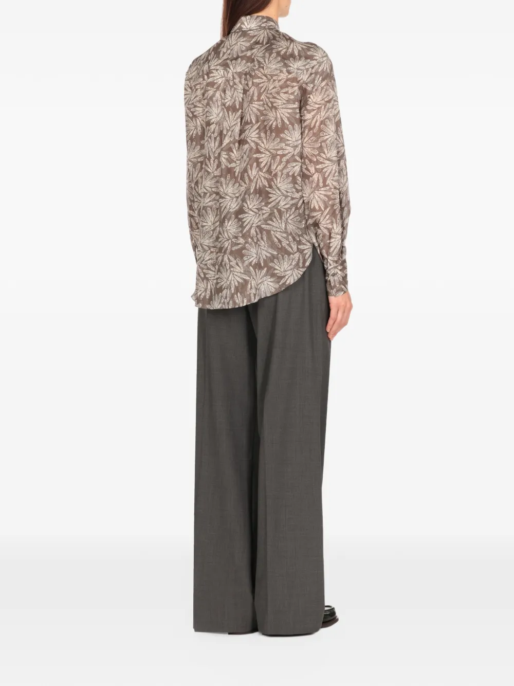Brunello Cucinelli floral-print silk shirt Bruin