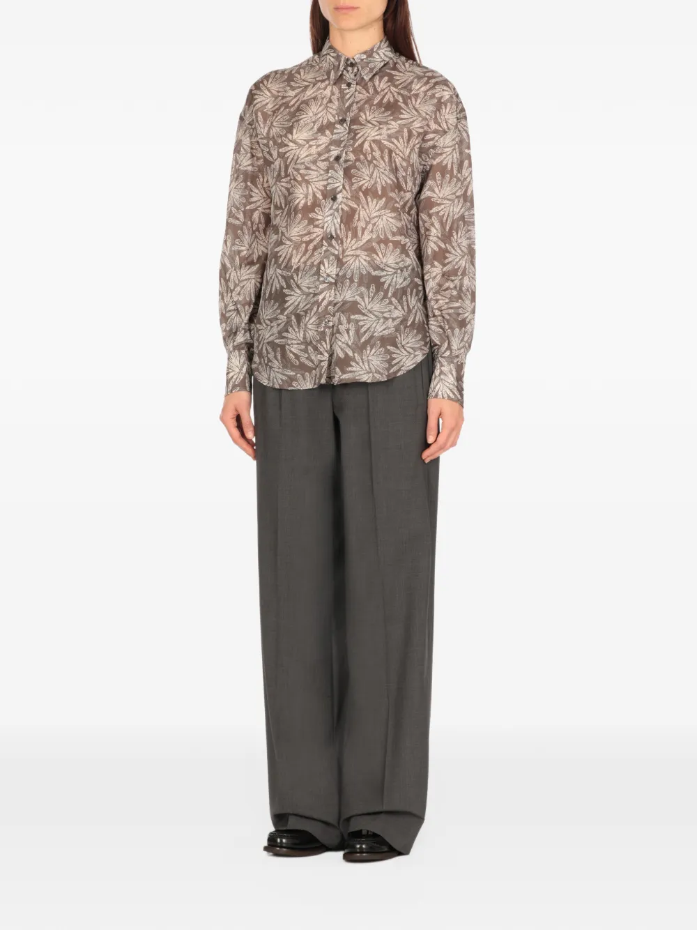 Brunello Cucinelli floral-print silk shirt Bruin