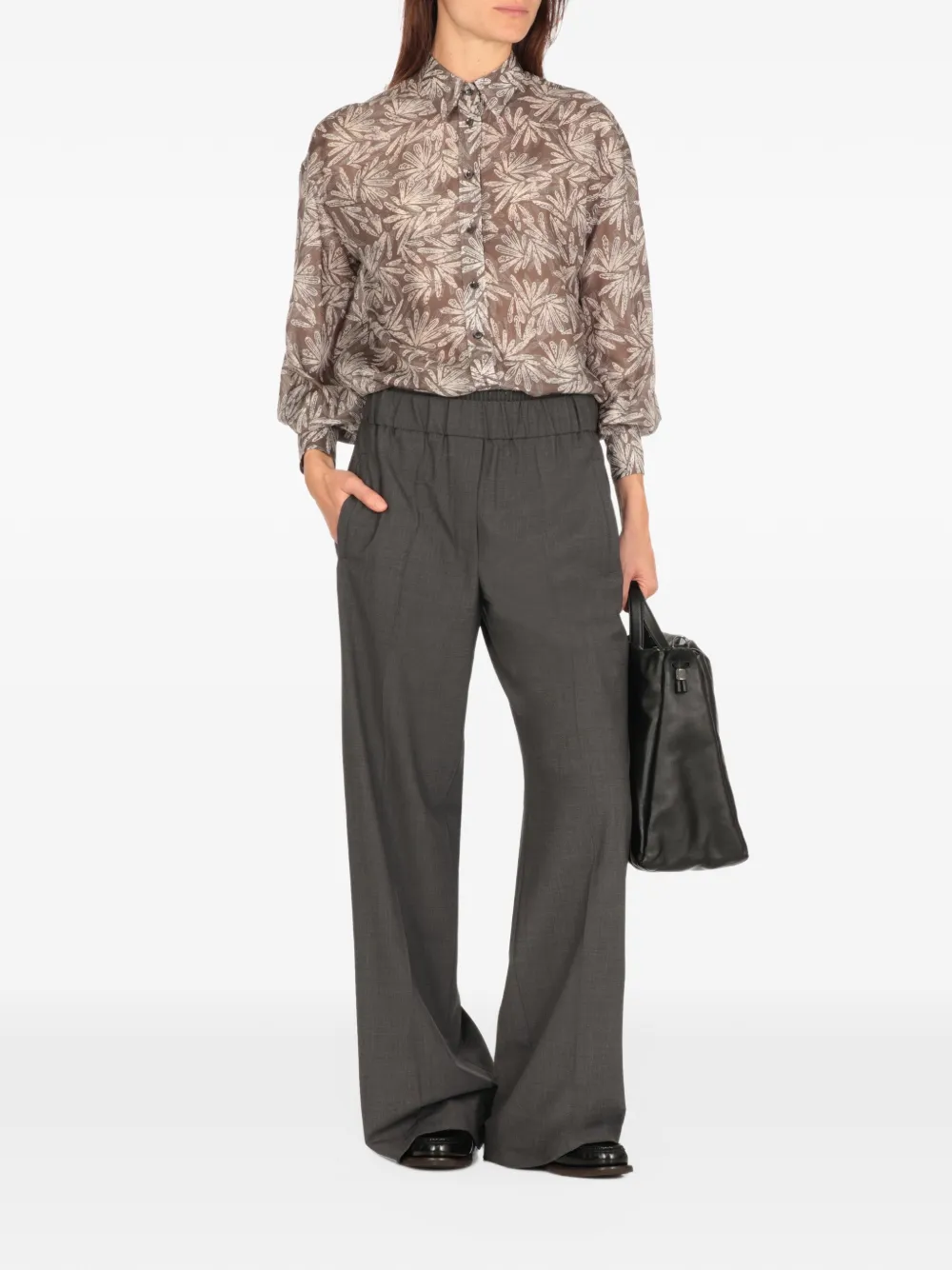 Brunello Cucinelli floral-print silk shirt Bruin