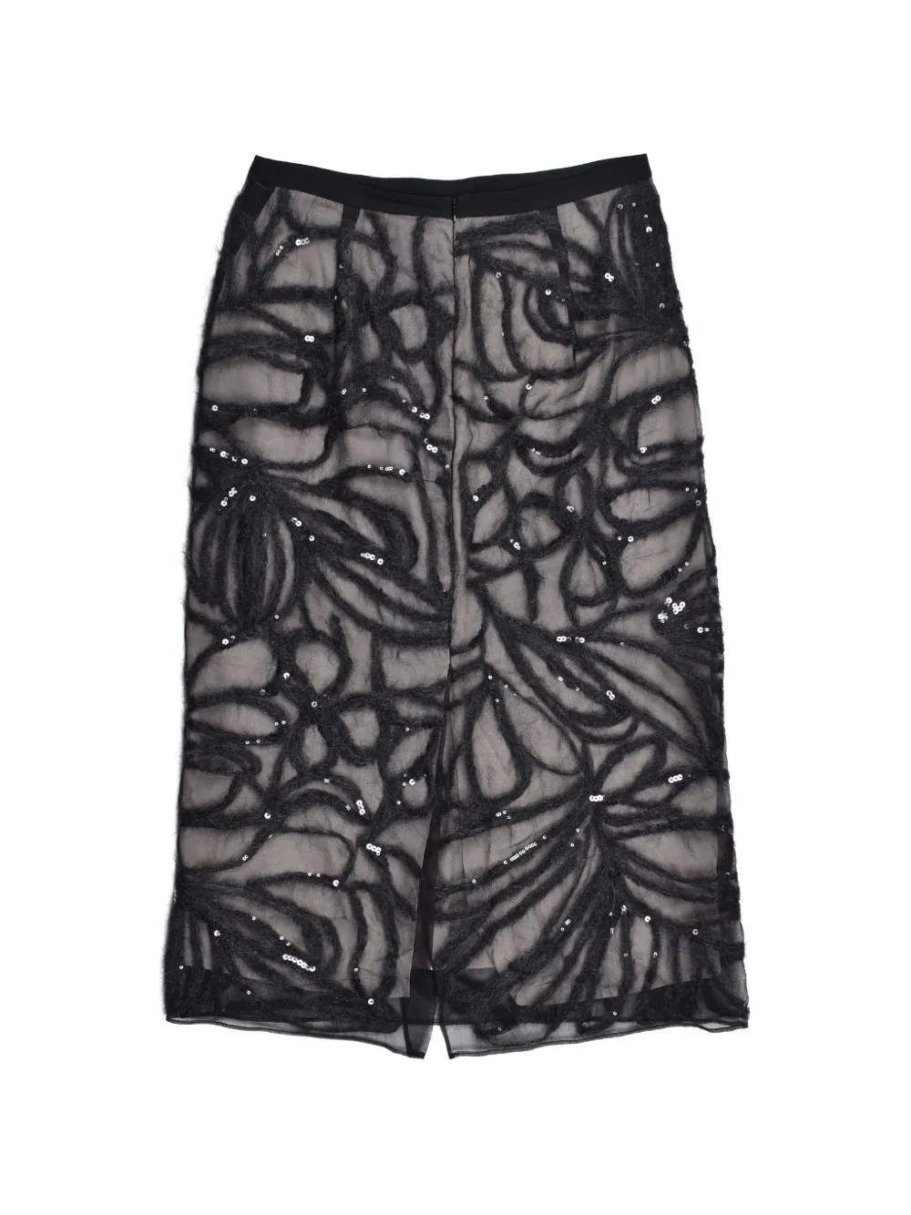 Brunello Cucinelli sequin-embellished midi floral-embroidered skirt Zwart