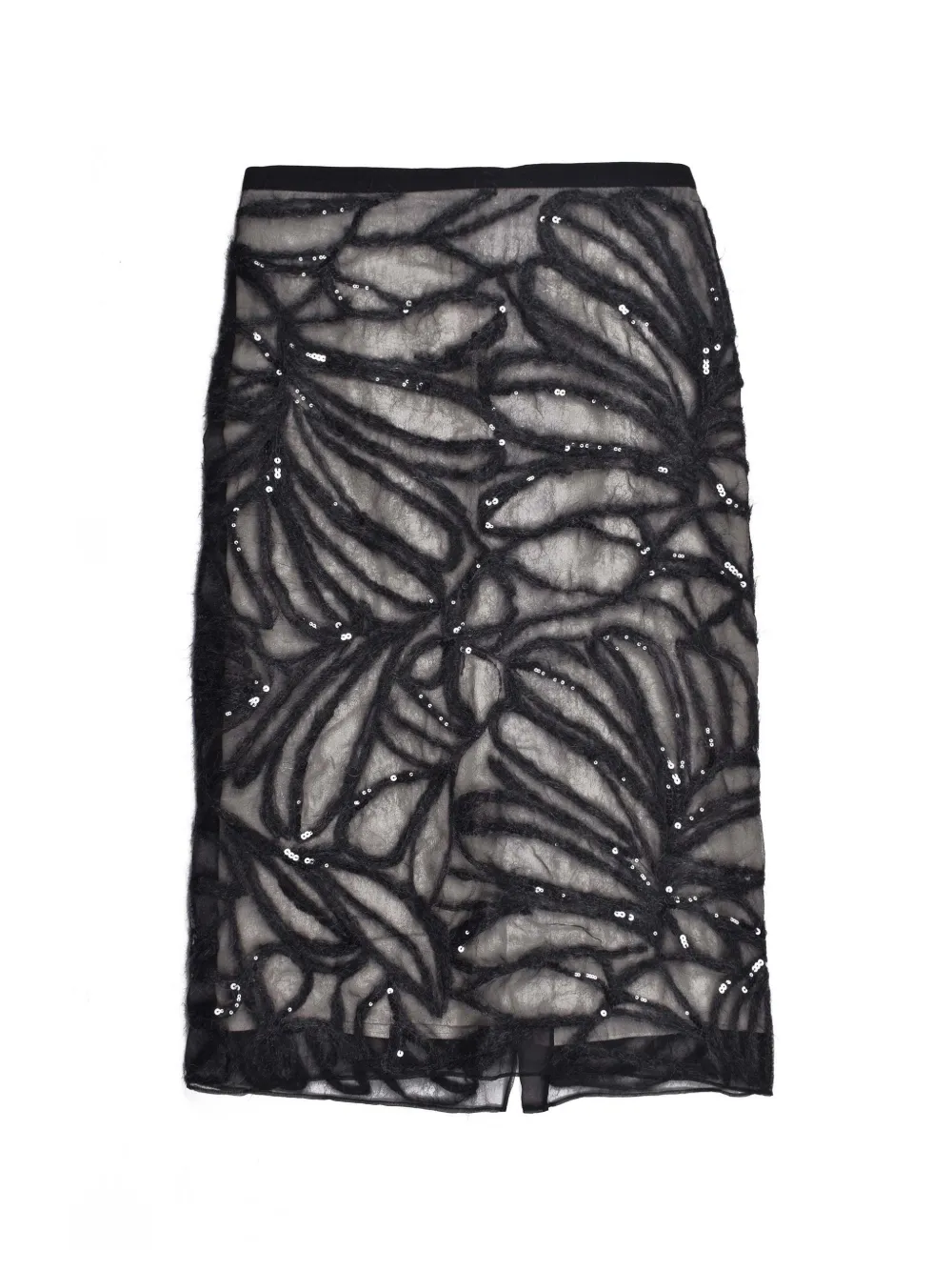 Brunello Cucinelli sequin-embellished midi floral-embroidered skirt - Nero