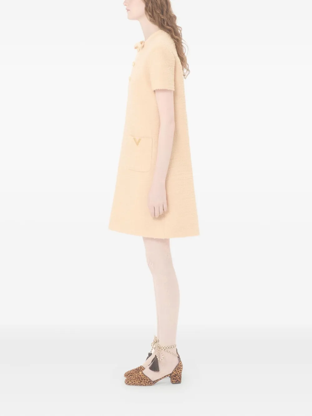 Valentino Garavani Mini-jurk van krullende wol Beige