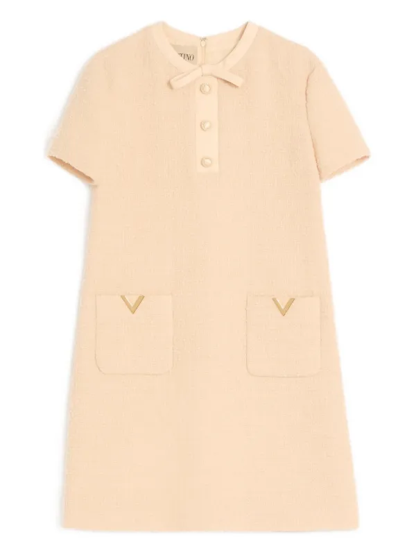 Valentino Garavani Short Dress in Curly Wool in Neutrals