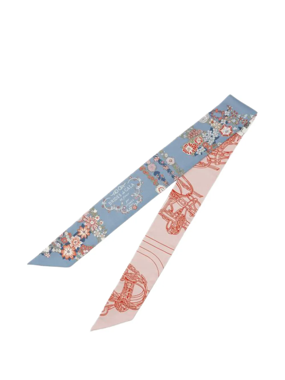 HERMES Pre-owned 2019-2025 Brides De Gala En Fleurs Silk Twilly Scarf Scarves In Blue