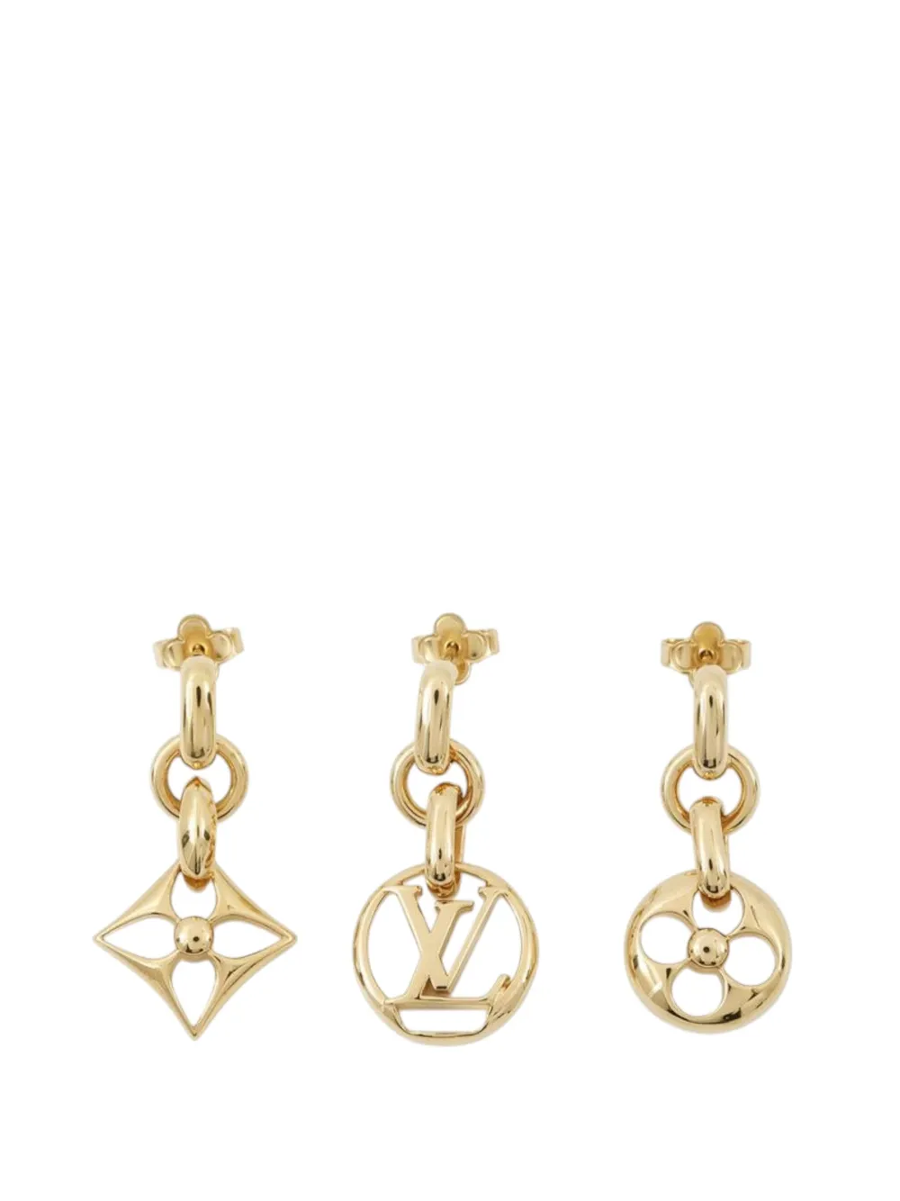 Pre-owned Louis Vuitton 2020 Gold Plated Crazy In Lock Drop Push Back Earring Set Costume Earrings