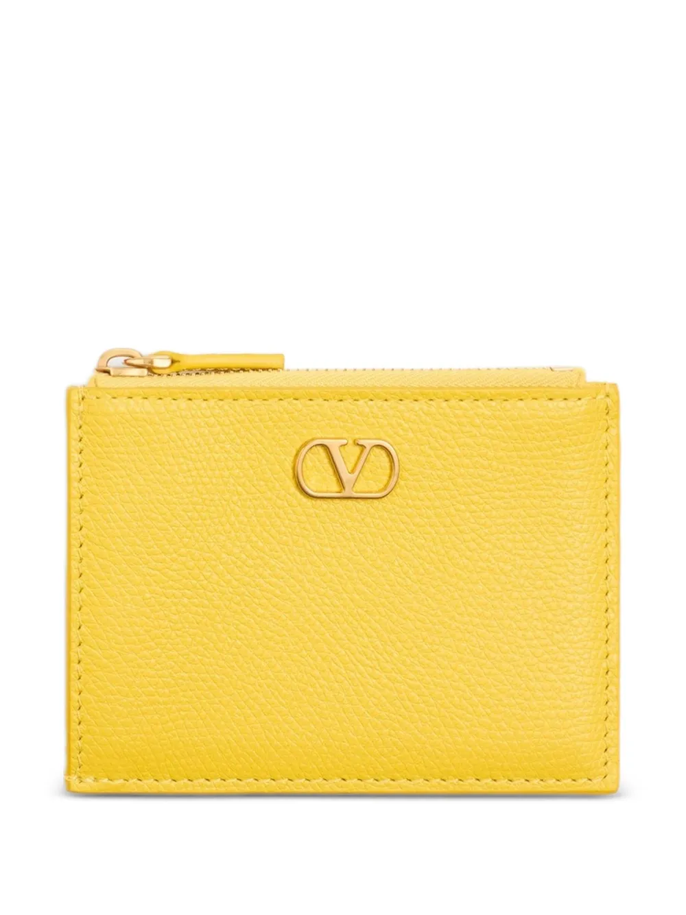 Valentino Vlogo-signature Leather Card Holder In Yellow