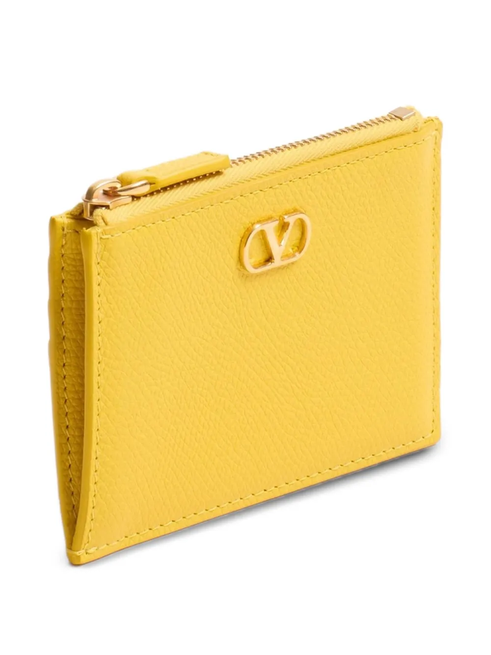 Valentino Vlogo-signature Leather Card Holder In Yellow