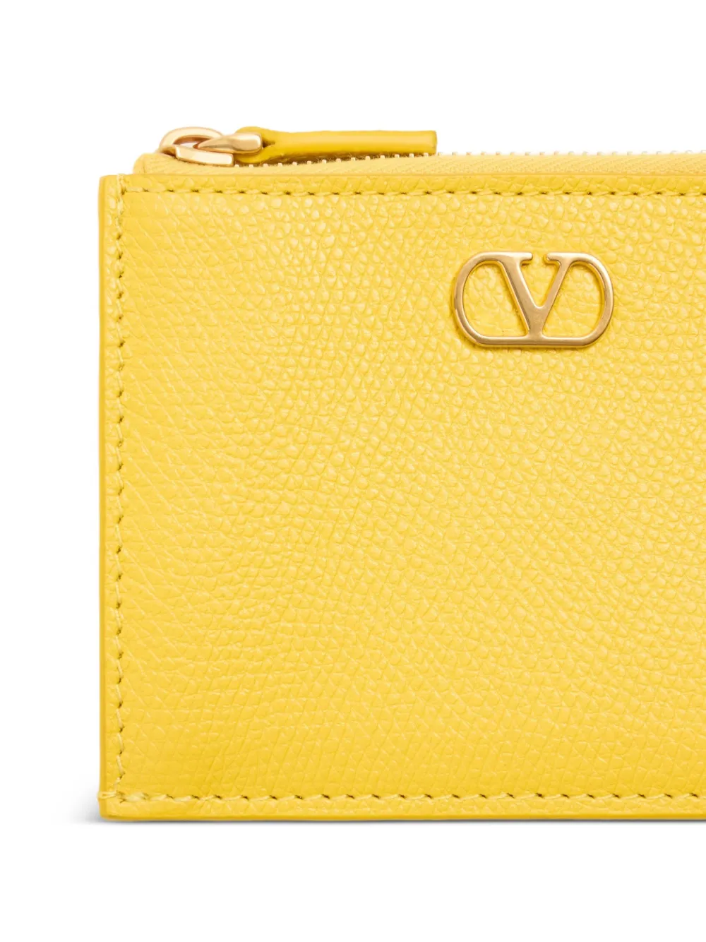 Valentino Vlogo-signature Leather Card Holder In Yellow