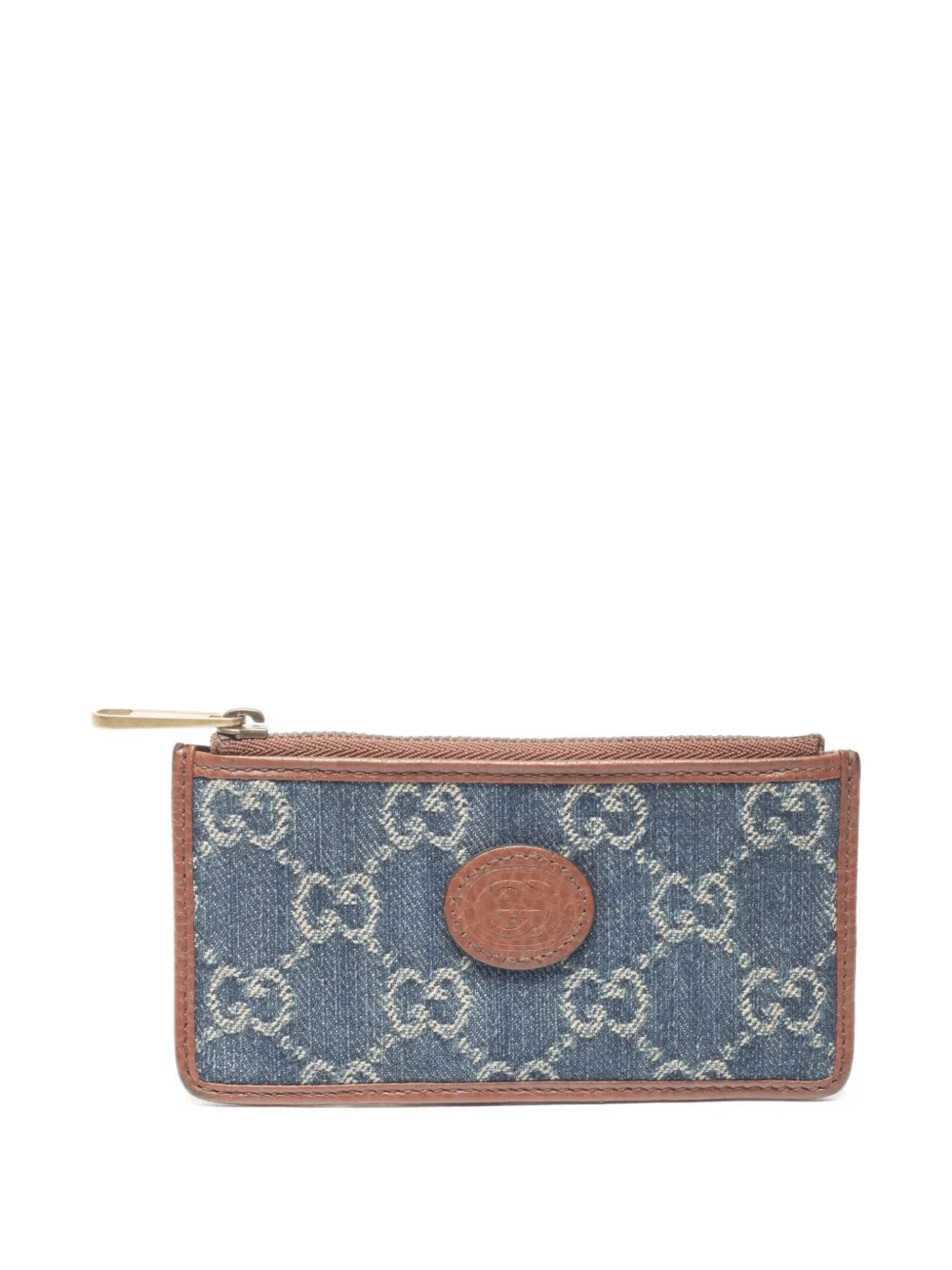 Pre-owned Gucci 2000-2020s Gg-pattern Denim Card Holder In Blue