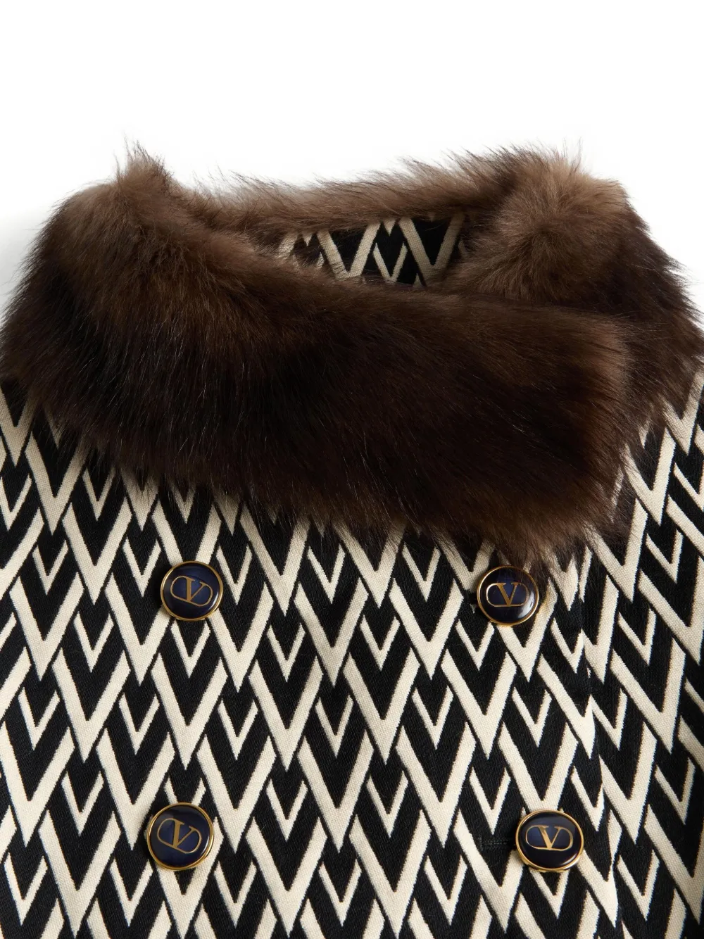 Valentino Jacquard Double-breasted Coat In Brown