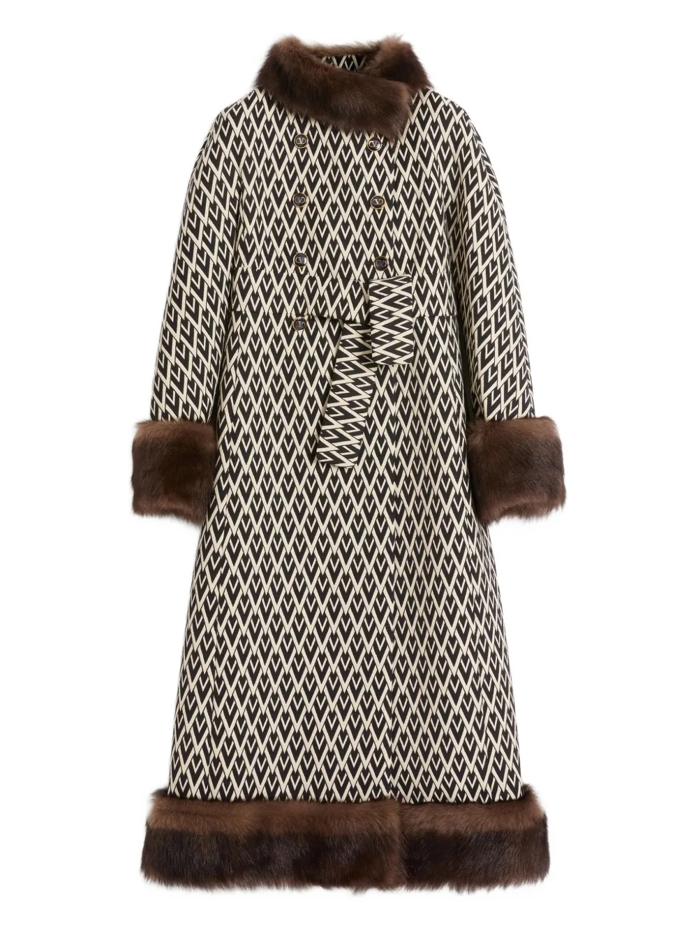 Valentino Jacquard Double-breasted Coat In Brown