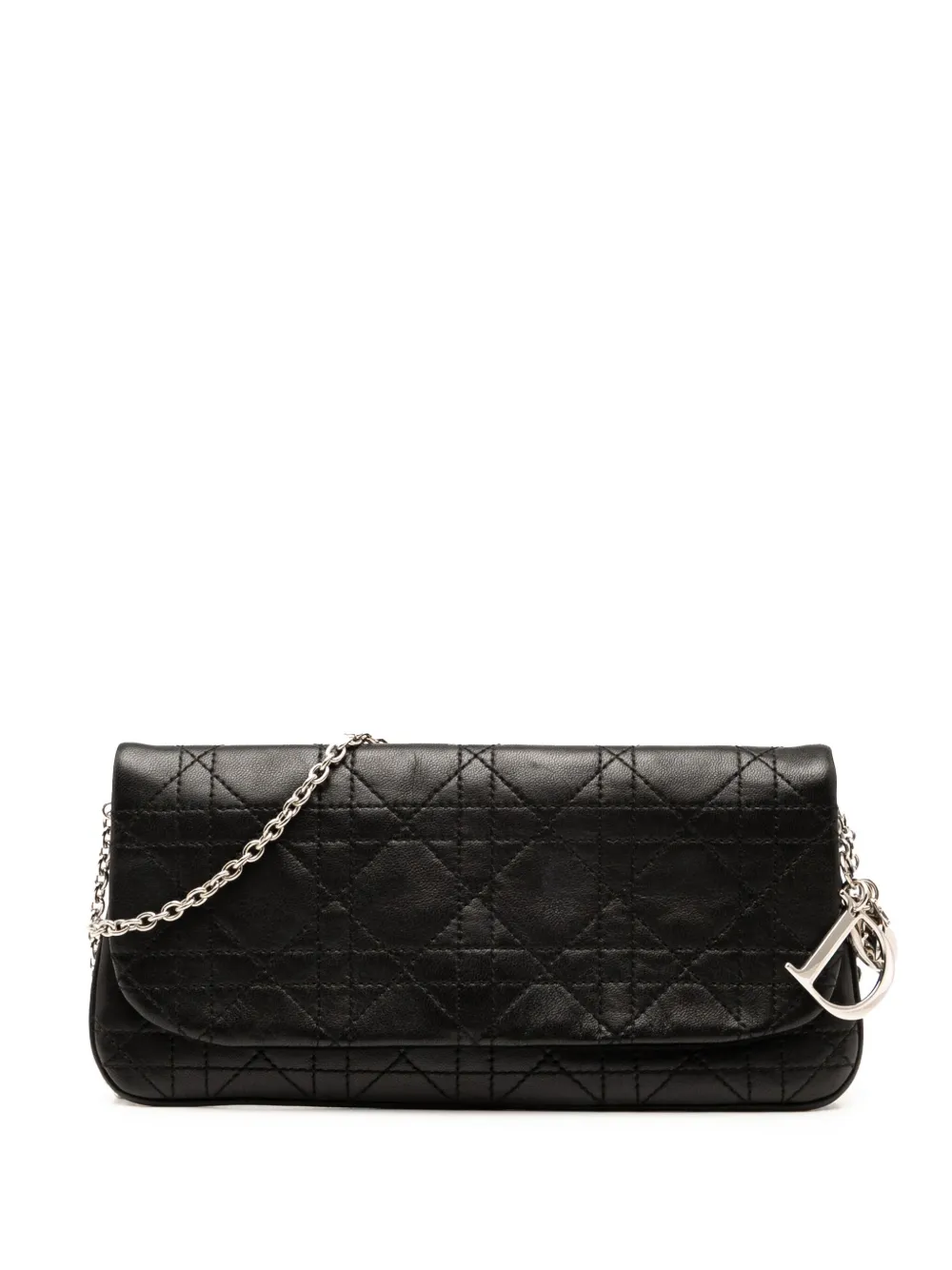 Pre-owned Dior 2006 Lambskin Cannage Chain Crossbody Bag In Black