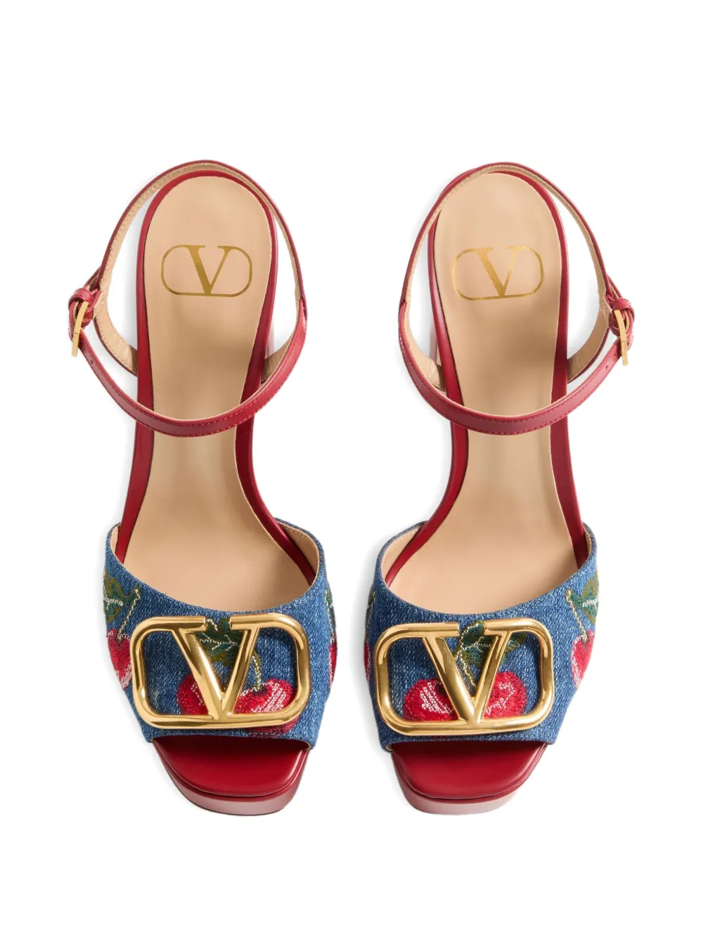 Valentino Garavani 115mm VLogo Signature sandalen met Cherryfic-borduurwerk en plateauzool Blauw