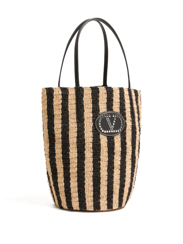 valentino garavani サラダボール Valentino Garavani Striped Raffia Shopping Bag | Neutrals | FARFETCH