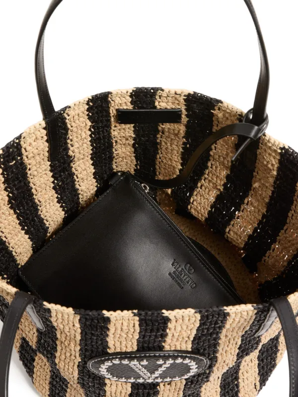 Valentino Garavani Striped Raffia Shopping Bag | Neutrals | FARFETCH