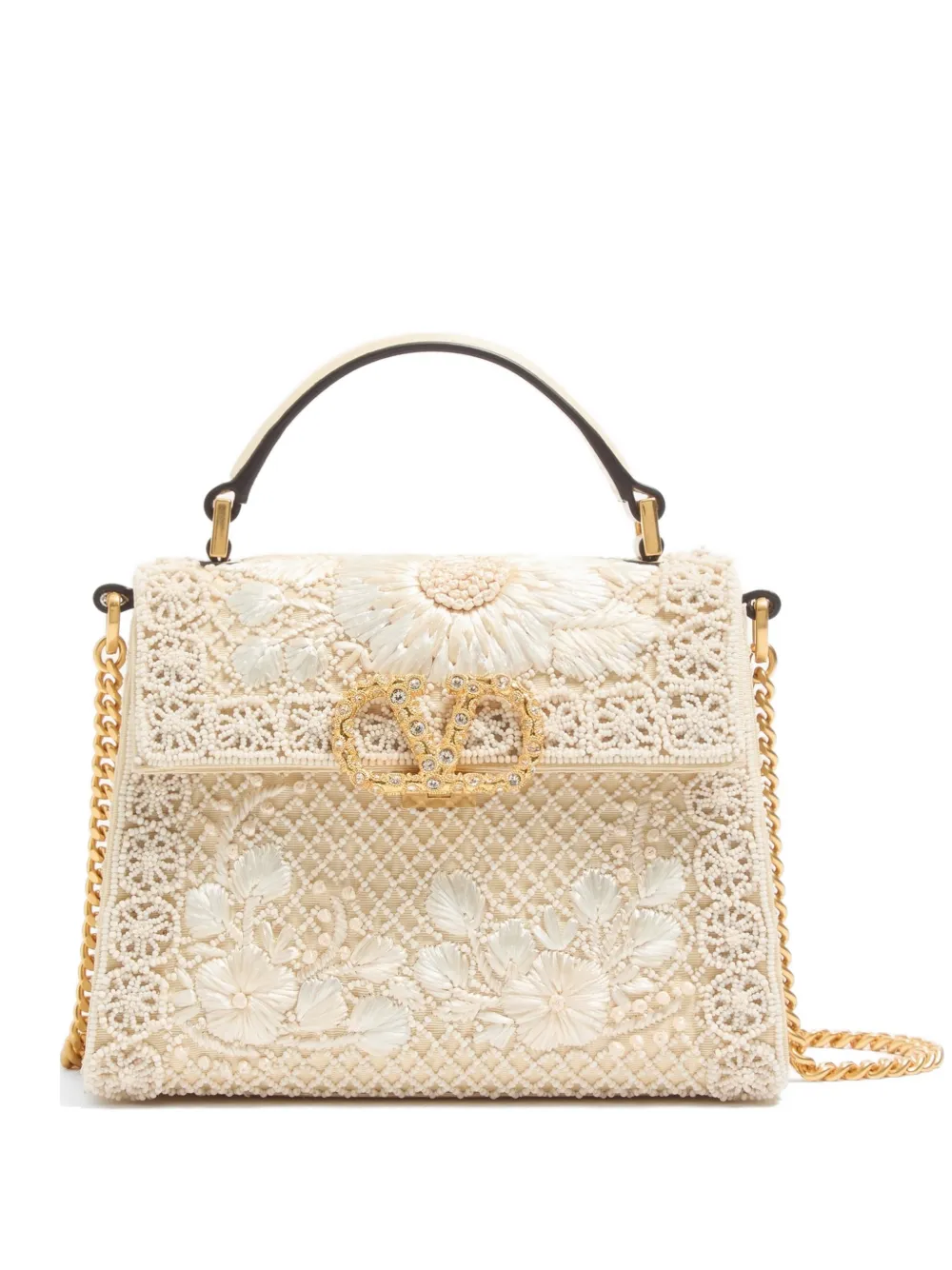 Valentino Garavani mini Vsling embroidered handbag with jewel logo - Neutrals