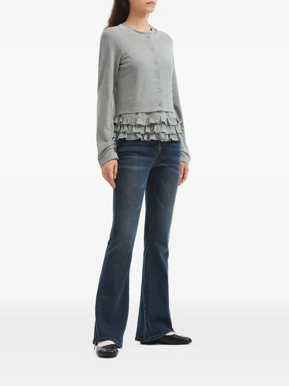 B+ab Ruffled Cardigan In Gray