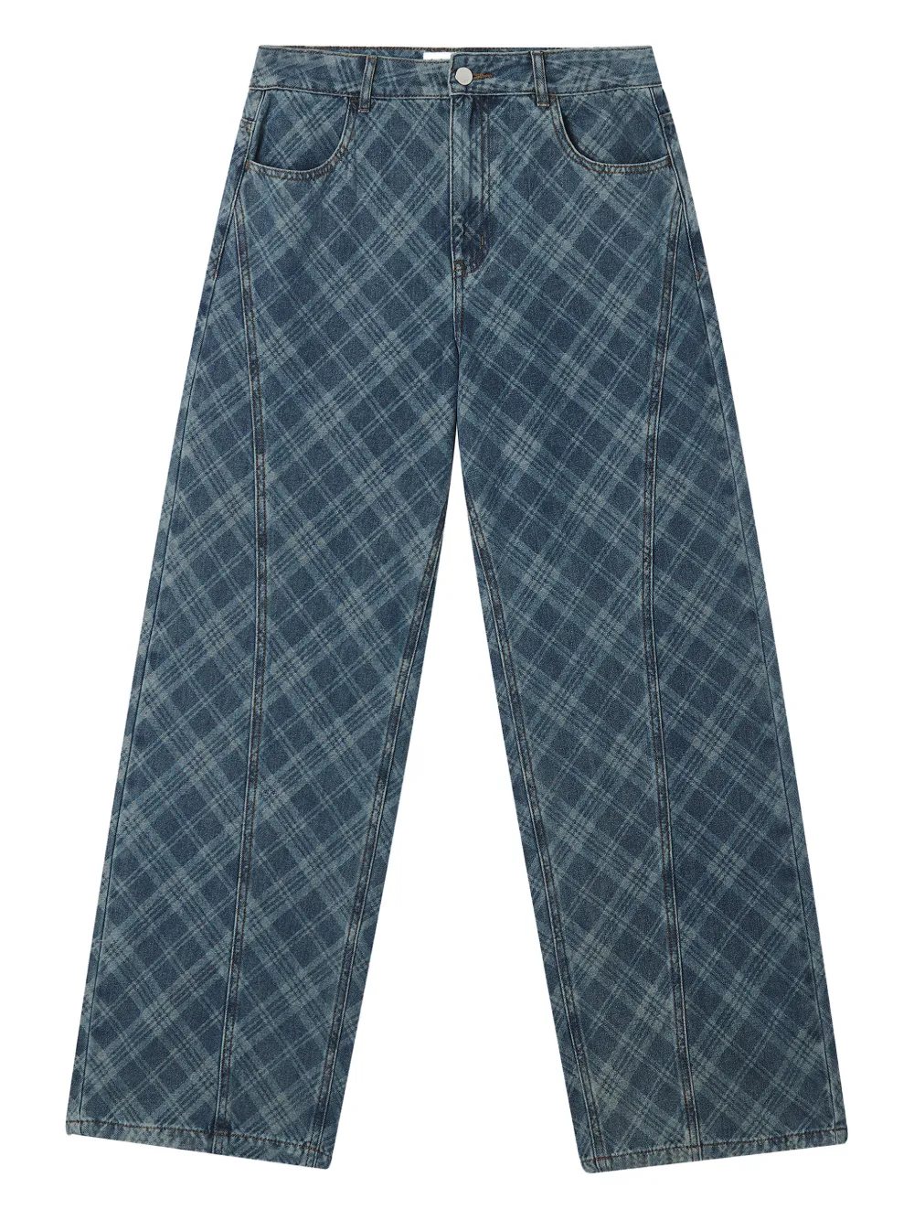 B+ab Plaid Denim Jeans In Blue