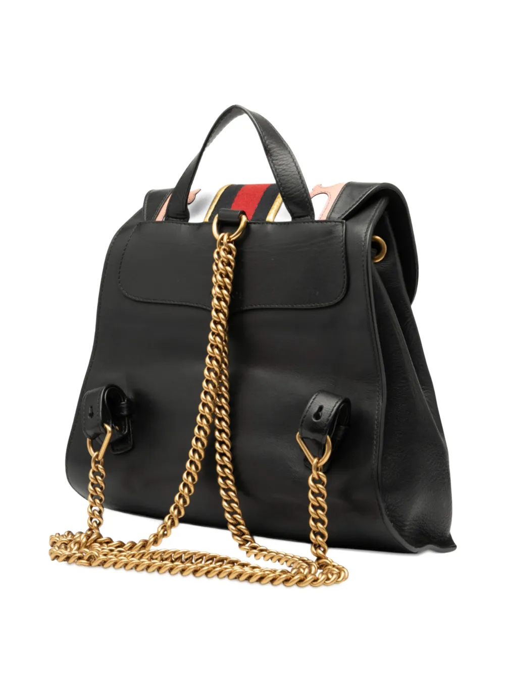 Pre-owned Gucci 2016-2025 Gg Marmont Leather Web Heart Backpack In Black