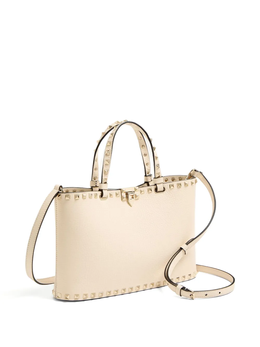 Valentino Garavani Rockstud Small Shopping Bag In Grainy Calfskin Beige