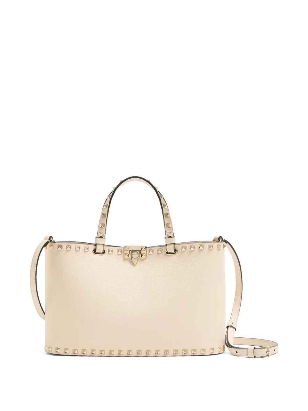 Valentino Garavani Valentino Garavani Rockstud Small Shopping Bag In Grainy Calfskin - Toni neutri