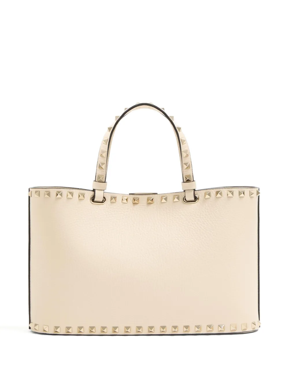 Valentino Garavani Rockstud Small Shopping Bag In Grainy Calfskin Beige
