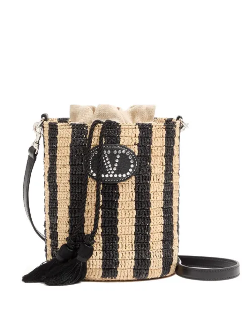 Valentino Garavani small striped raffia bucket bag