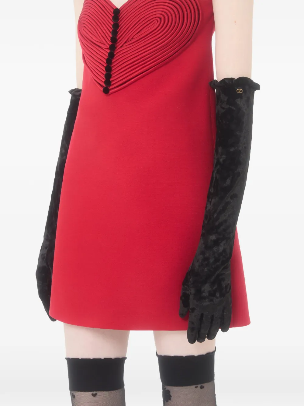 Valentino Ruffle Vlogo-signature Gloves In Black