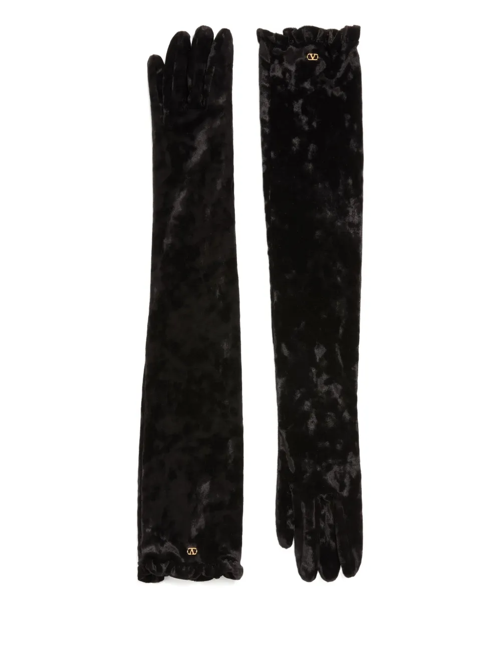 Valentino Garavani Ruffle Vlogo-signature Gloves In Black