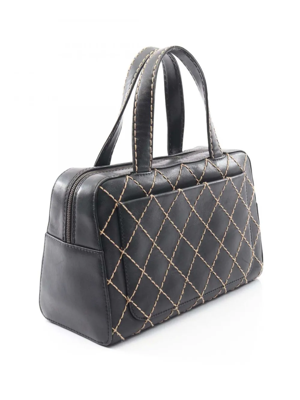 Pre-owned Chanel 2000-2002 Cc Quilted Wild Stitch Handbag In Black