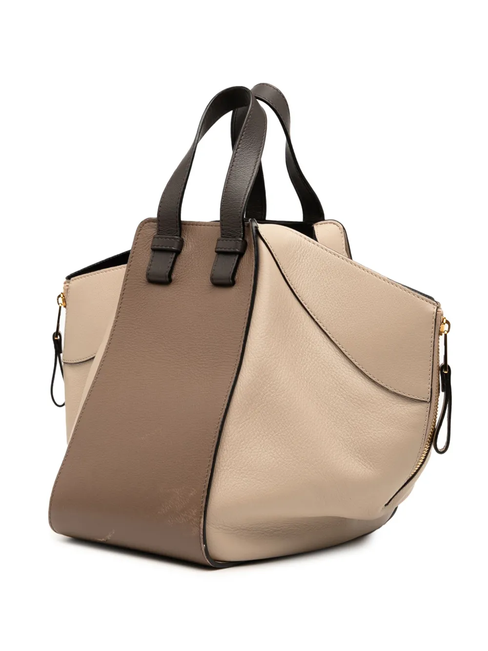 LOEWE Pre-owned 2017 Small Tricolor Soft Grained Calfskin Hammock Bag Satchel In Brown