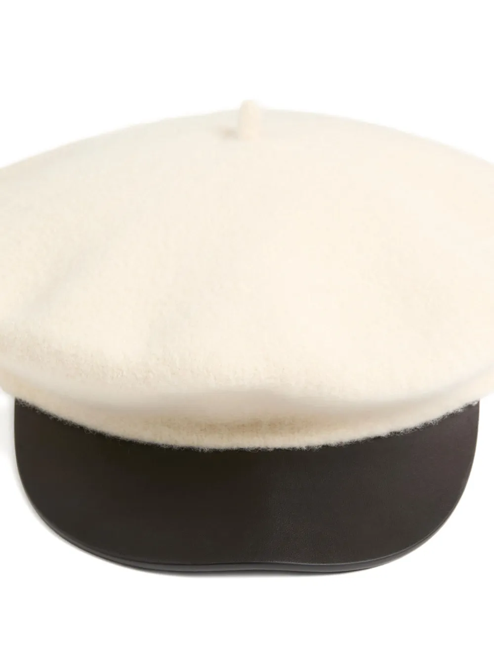 Valentino Garavani  Garavani Vlogo Signature Wool Beanie With Leather Visor Woman Ivory 58 In Nude