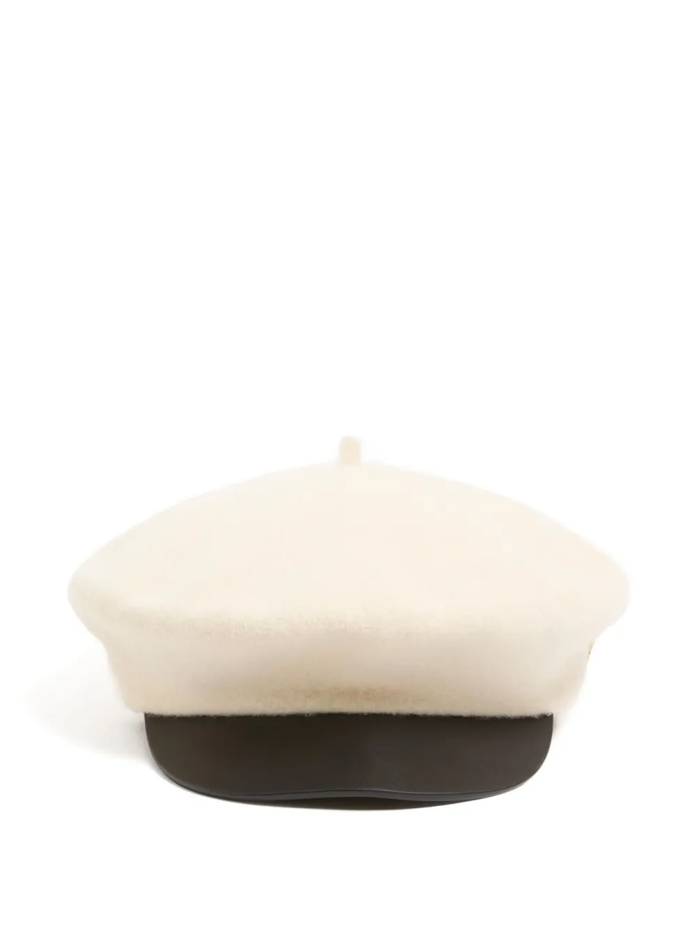 Valentino Garavani  Garavani Vlogo Signature Wool Beanie With Leather Visor Woman Ivory 58 In Nude