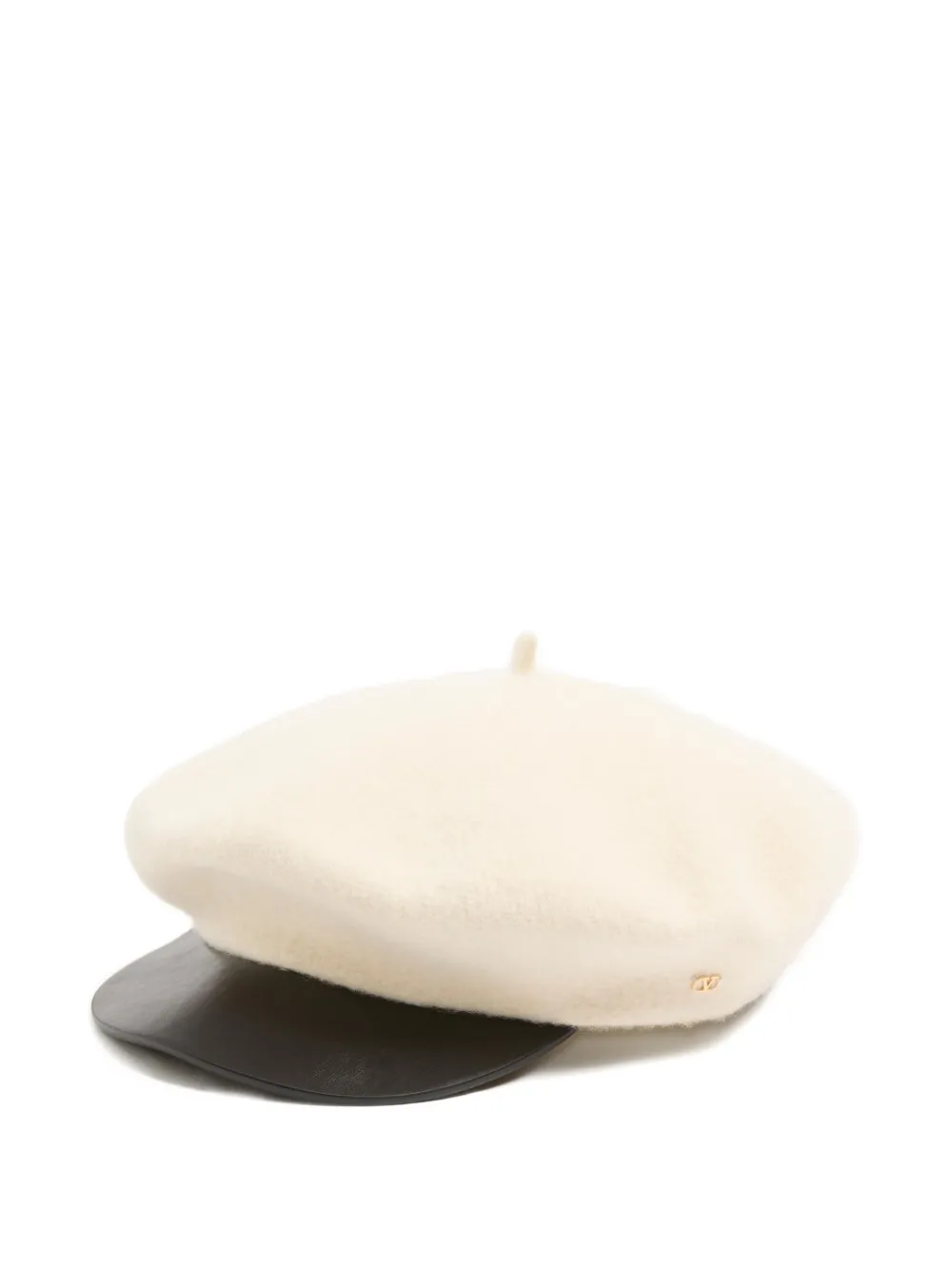 Valentino Garavani  Garavani Vlogo Signature Wool Beanie With Leather Visor Woman Ivory 58 In Nude