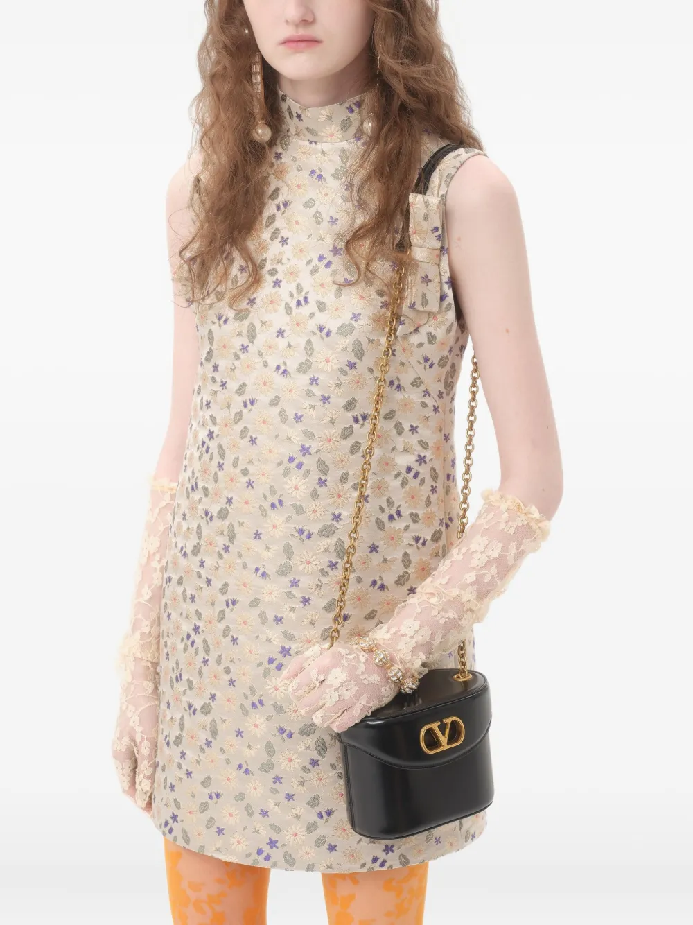 Valentino Garavani Mini-jurk met bloemen jacquard Beige