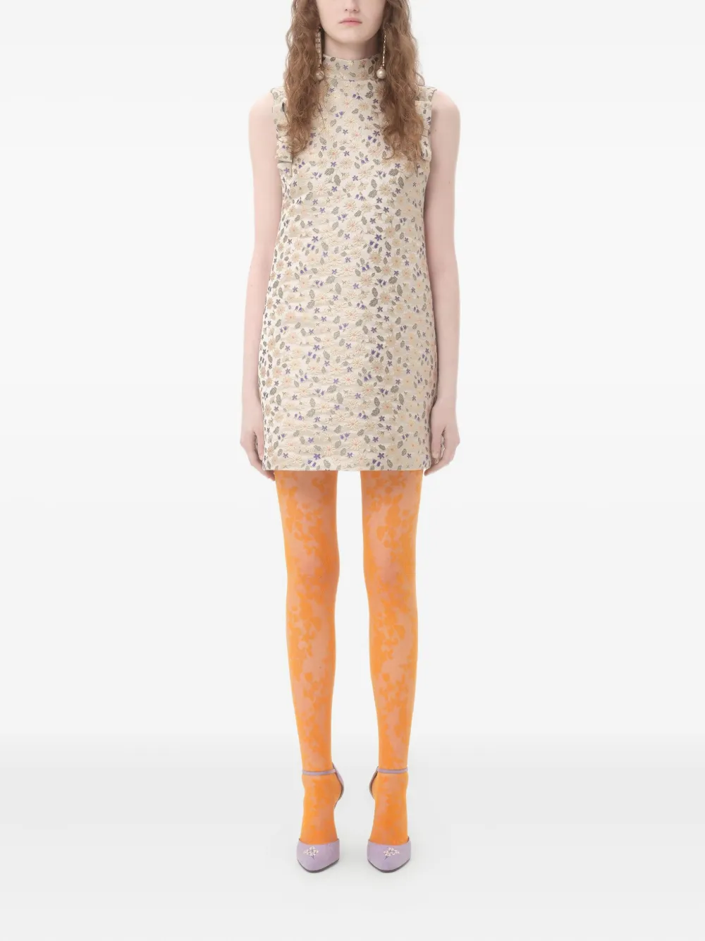 Valentino Garavani Mini-jurk met bloemen jacquard Beige
