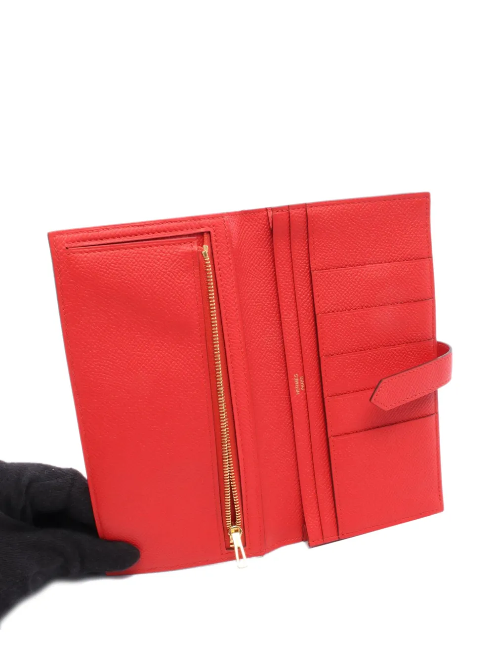 HERMES Pre-owned 2016 Epsom Bearn Soufflet Bifold Wallet Long Wallets In Red