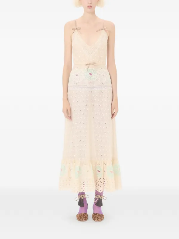 Valentino Sangallo Midi Dress With Fleur A Jours Fiori Woman Azure/yellow 40