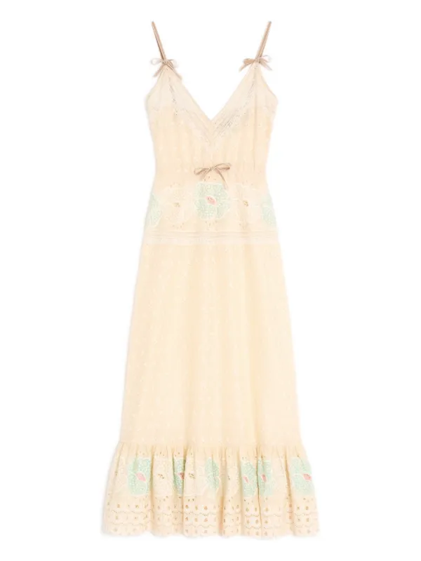 Valentino Sangallo Midi Dress With Fleur A Jours Fiori Woman Azure/yellow 40