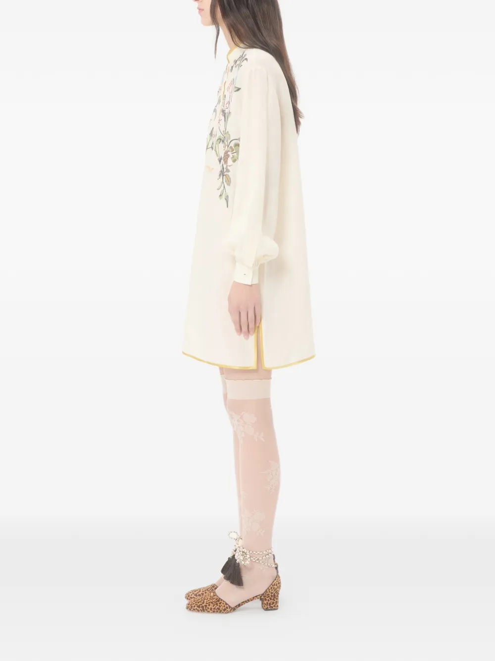 floral-embroidered linen mini dress