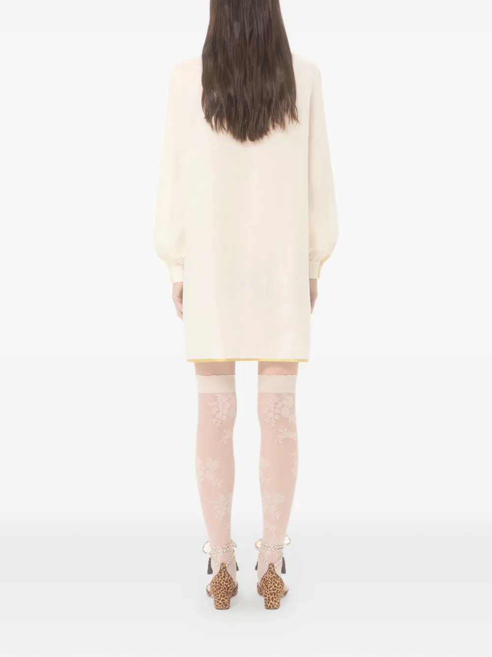 floral-embroidered linen mini dress