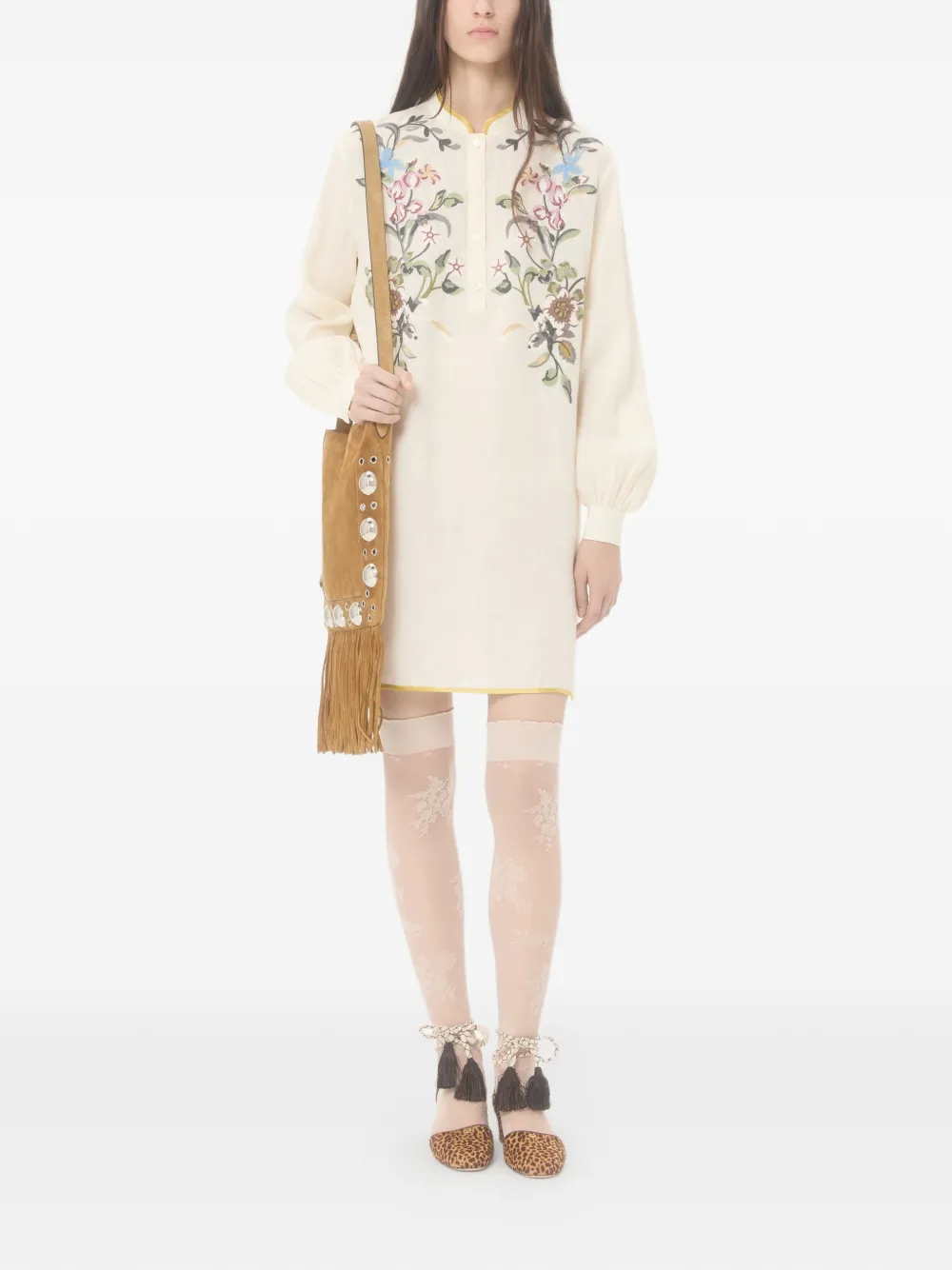 Valentino Garavani Mini-jurk met geborduurde bloemen Beige